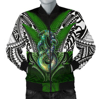 Manaia Mythology Men Bomber Jacket Silver Fern Maori Tattoo Green - Polynesian Pride