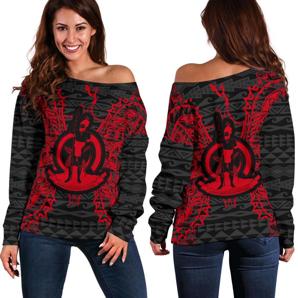 Vanuatu Polynesian Shoulder Sweater Map Red Red - Polynesian Pride
