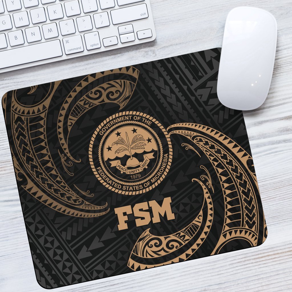 Federated States Of Micronesia Mouse Pad - Gold Tribal Wave One Style One Size Black - Polynesian Pride