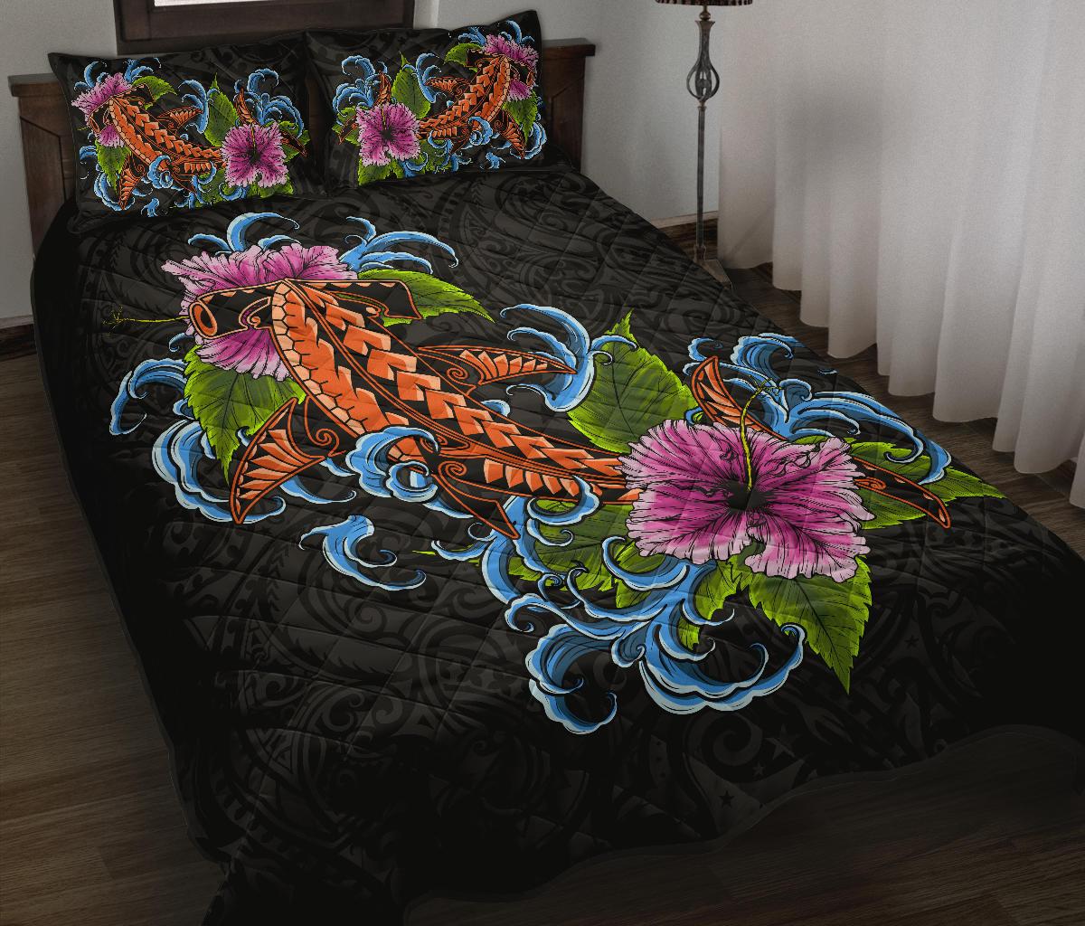 Hawaii Quilt Bed Set - Hawaii Hibiscus Cephalofoil Tattoo - Polynesian Pride