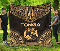 Tonga Premium Quilt - Tonga Coat Of Arms Polynesian Chief Gold Version Gold - Polynesian Pride