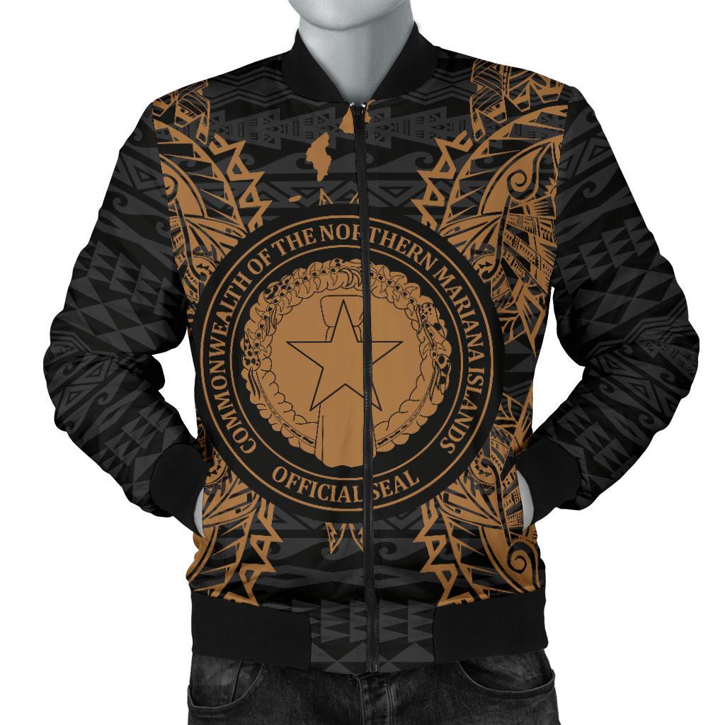 Northern Mariana Islands Polynesian Men's Bomber Jacket Map Gold Gold - Polynesian Pride