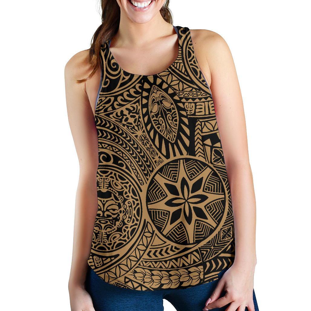 Polynesian Hawaiian Style Tribal Tattoo Gold Women's Racerback Tank Top Gold - Polynesian Pride