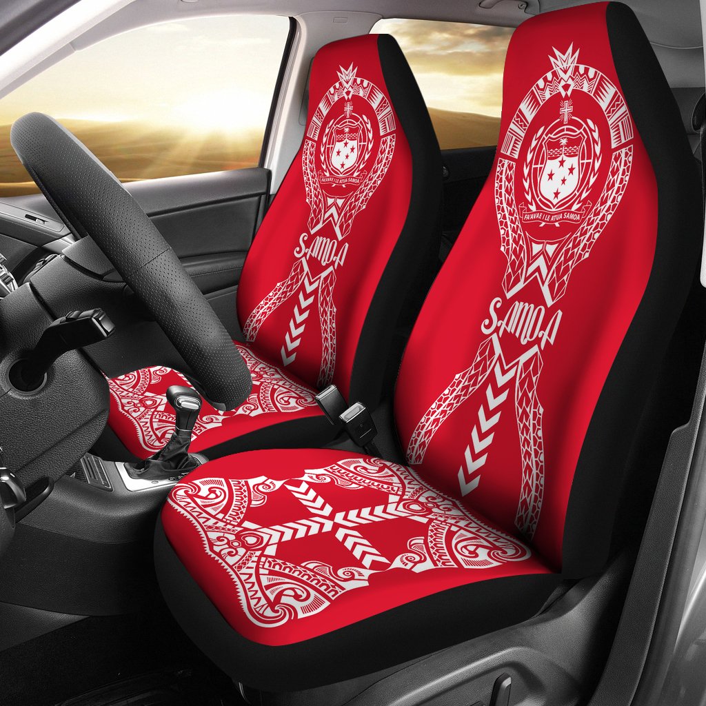 Samoa Car Seat Covers - Samoa Coat Of Arms Polynesian Tribal Red White Universal Fit Red - Polynesian Pride