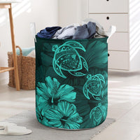 Hibiscus Turtles Hawaii Laundry Basket Turquoise AH Laundry Basket - Hibiscus Turtles Hawaii Laundry Basket - Turquoise - AH - J6 One Size Turquoise - Polynesian Pride