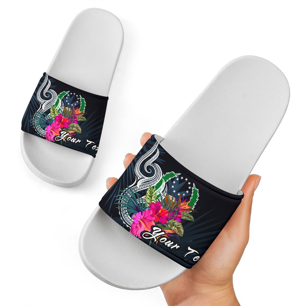 Pohnpei Micronesia Custom Personalised Slide Sandals - Tropical Flower White - Polynesian Pride