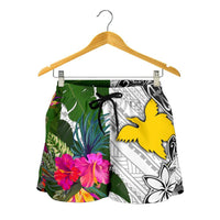Papua New Guinea Women's Short White - Turtle Plumeria Banana Leaf - Polynesian Pride