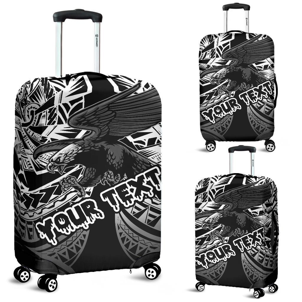 American Samoa Polynesian Custom Personalised Luggage Cover - Eagle Tribal Pattern Black - Polynesian Pride