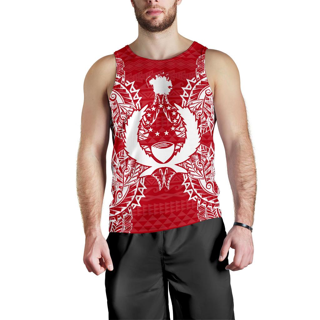 Pohnpei Polynesian Men Tank Top Map Red White Red - Polynesian Pride