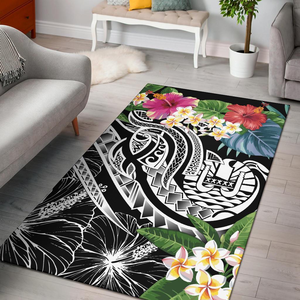 Tahiti Polynesian Area Rug - Summer Plumeria (Black) Black - Polynesian Pride