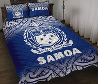Samoa Quilt Bed Set - Samoa Coat Of Arms Polynesian Tattoo Blue Fog White Version - Polynesian Pride