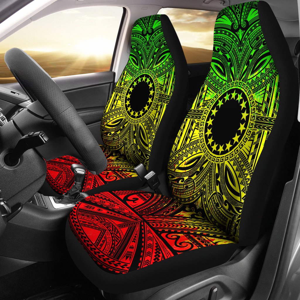 Cook Islands Car Seat Cover - Cook Islands Coat Of Arms Polynesian Reggae Style Universal Fit Reggae - Polynesian Pride