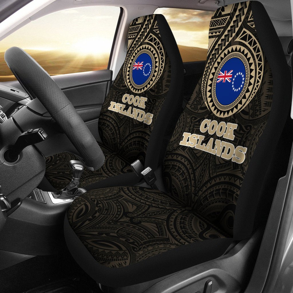 Cook Islands Car Seat Covers (Set Of Two) 2 Universal Fit Black - Polynesian Pride