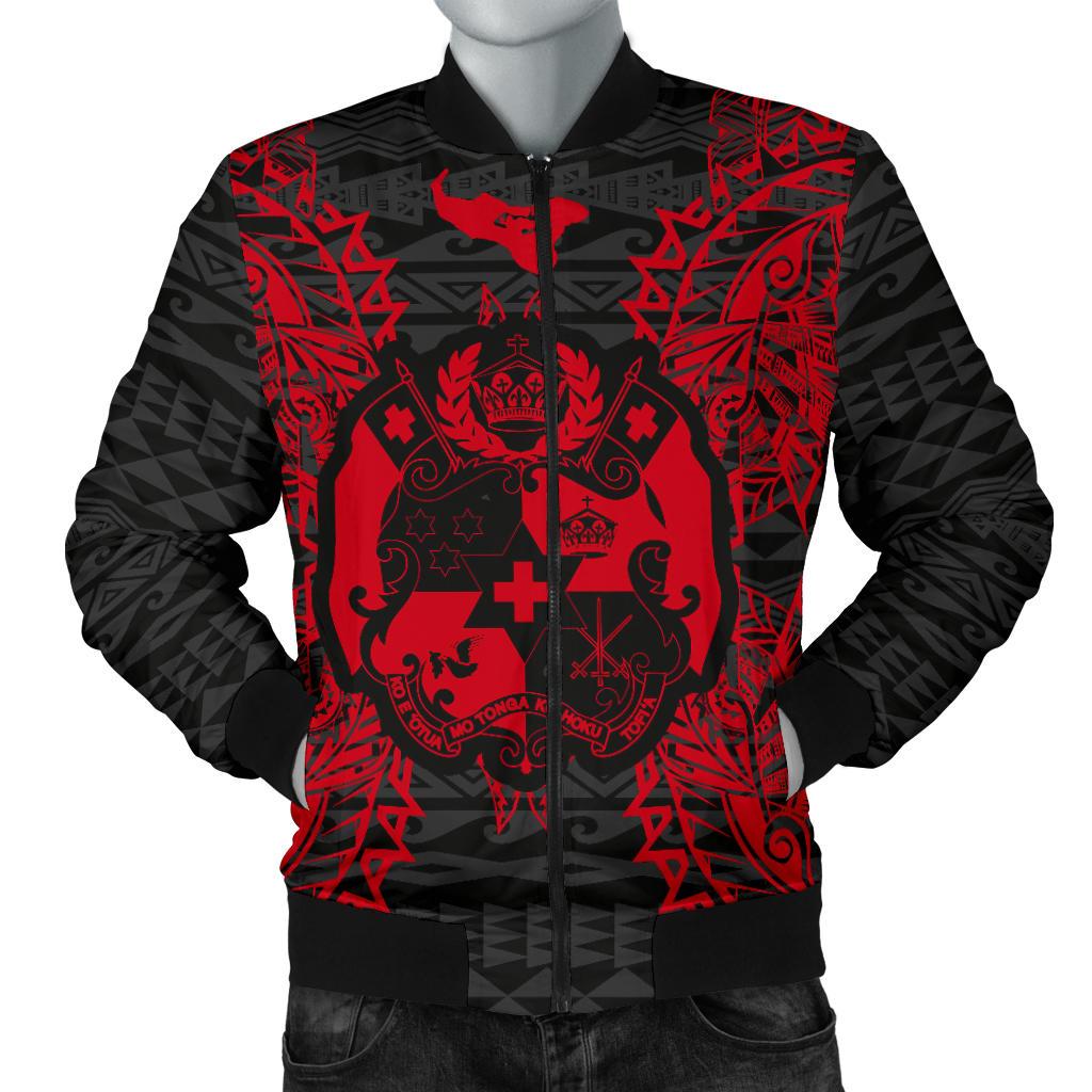 Tonga Polynesian Men's Bomber Jacket Map Red Red - Polynesian Pride