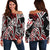 Fiji Women's Off Shoulder Sweaters - Tribal Flower Special Pattern Red Color Red - Polynesian Pride
