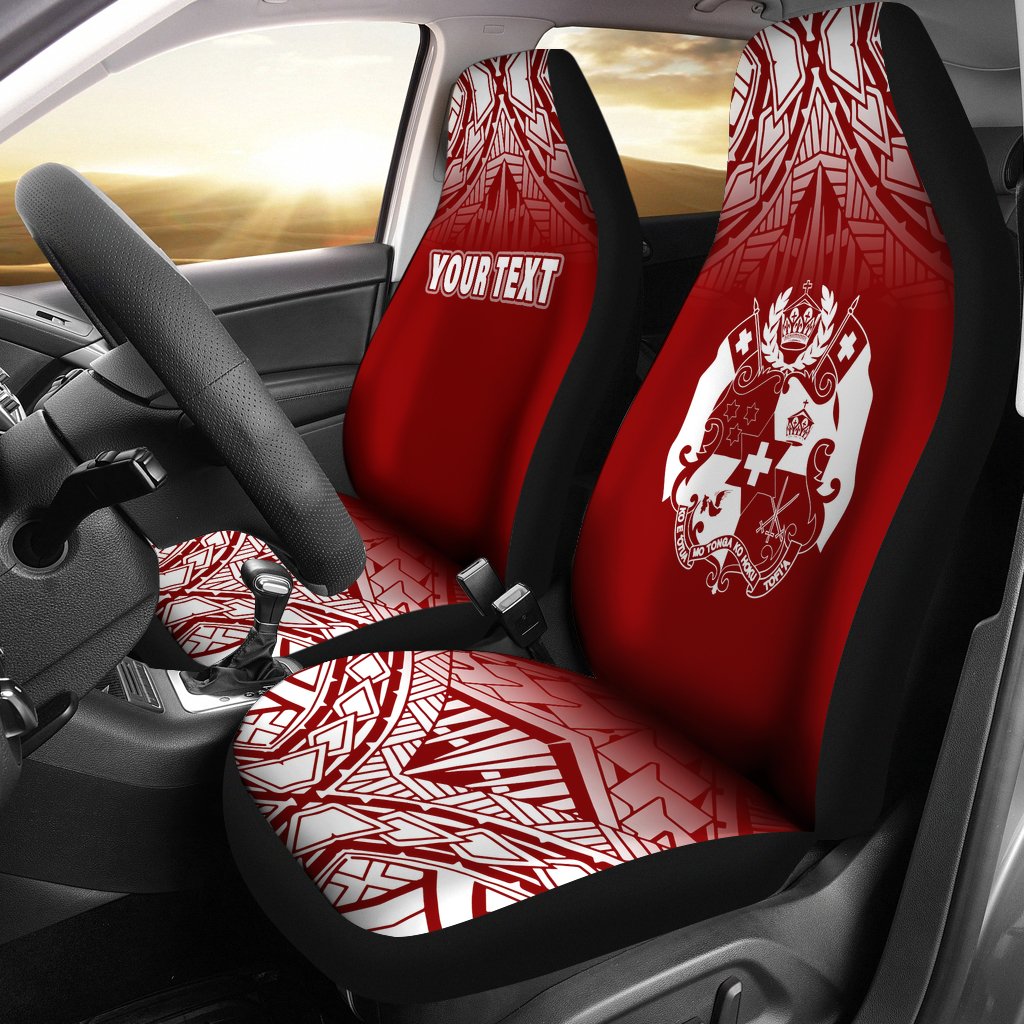 Tonga Custom Personalised Car Seat Covers - Tonga Coat Of Arms Polynesian Tattoo Fog Red Universal Fit Red - Polynesian Pride