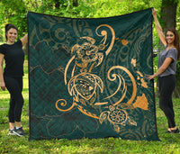 Hawaii Triple Marble Turtle Polynesian Hibiscus Premium Quilt - AH - Benjamin Style - Green Green - Polynesian Pride