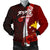 Papua New Guinea Polynesian Men's Bomber Jacket - Coat Of Arm With Hibiscus Red - Polynesian Pride