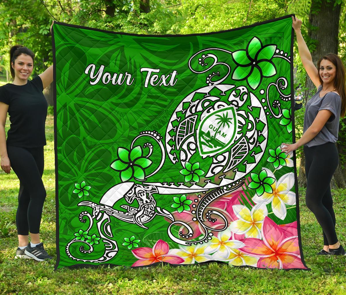 Guam Custom Personalised Premium Quilt - Turtle Plumeria (Green) Green - Polynesian Pride