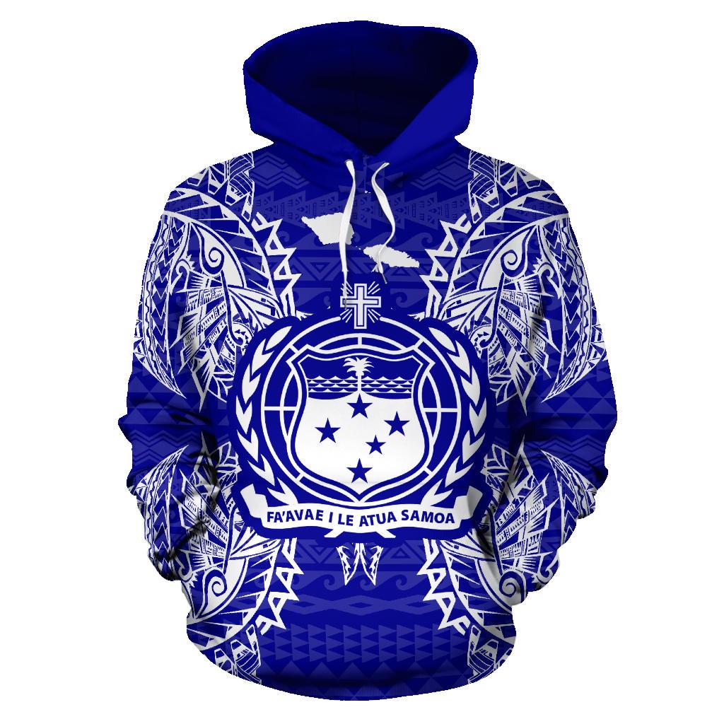 Samoa Polynesian ll Over Hoodie Map Blue - Polynesian Pride
