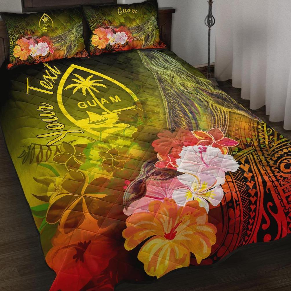 Guam Custom Personalised Quilt Bed Set - Humpback Whale with Tropical Flowers (Yellow) Yellow - Polynesian Pride