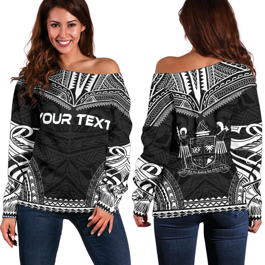 Fiji Polynesian Chief Custom Personalised Women's Off Shoulder Sweater - Black Version Black - Polynesian Pride