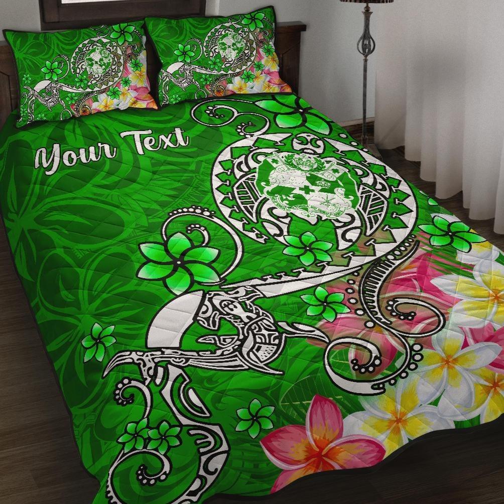 Tonga Custom Personalised Quilt Bed Set - Turtle Plumeria (Green) Green - Polynesian Pride