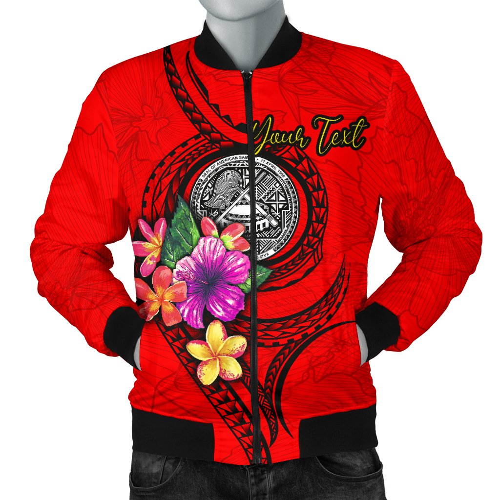 American Samoa Polynesian Custom Personalised Men's Bomber Jacket - Floral With Seal Red Red - Polynesian Pride