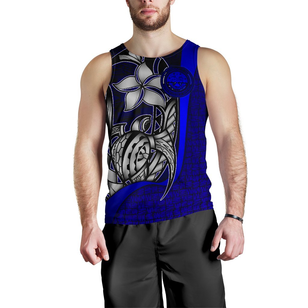 Federated States of Micronesia Men's Tank Top Blue - Turtle With Hook - Polynesian Pride