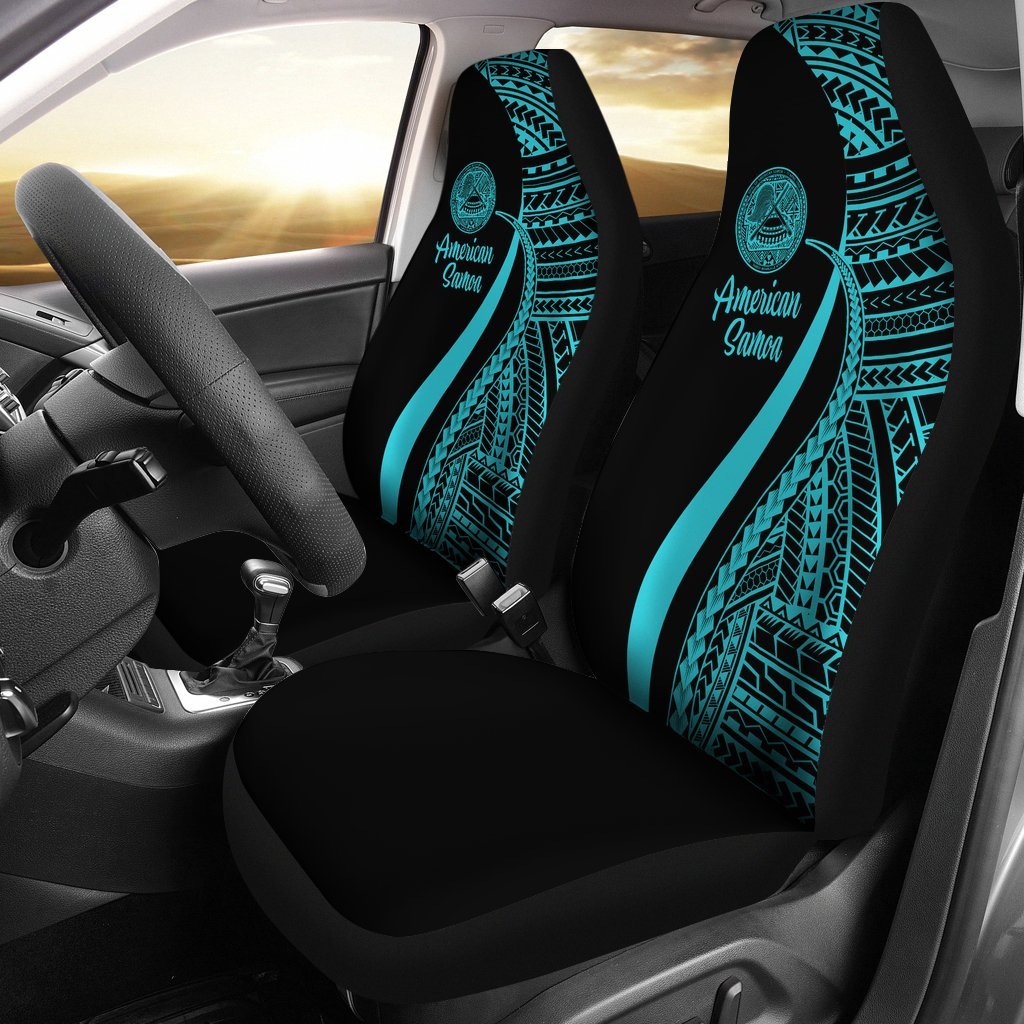 American Samoa Car Seat Covers - Turquoise Polynesian Tentacle Tribal Pattern Universal Fit Turquoise - Polynesian Pride