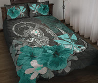 Kanaka Maoli (Hawaii) Quilt Bed Set - Hibiscus Turtle Tribal Turquoise - Polynesian Pride