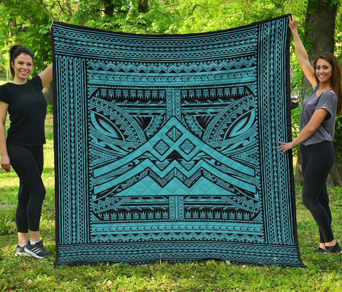 Hawaii Polynesian Mauna Kea Premium Quilt Blue Blue - Polynesian Pride
