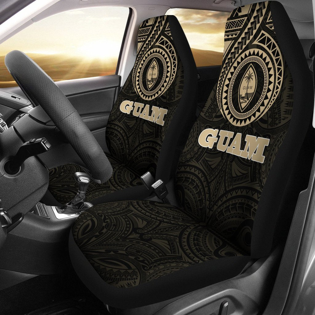 Guam Car Seat Covers - Guam Coat Of Arms (Set of Two) - A7 Universal Fit Black - Polynesian Pride