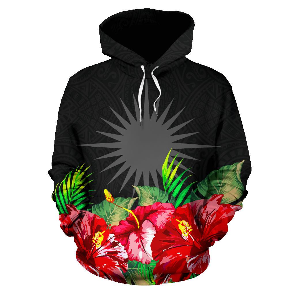 Marshall Islands Polynesian Hoodie Black Hibiscus - Polynesian Pride