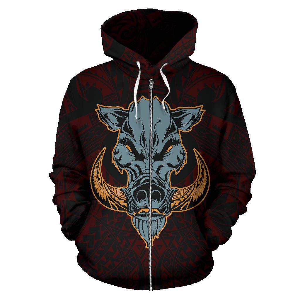 Polynesian Kamapuaa Flag of Hawaii Zip Hoodie Red Hawaiian Mythology Style - Polynesian Pride