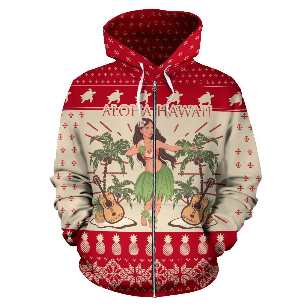 Hawaii Zip Hoodie Aloha Hawaii Dancing Girl Ukulele Pattern - Polynesian Pride
