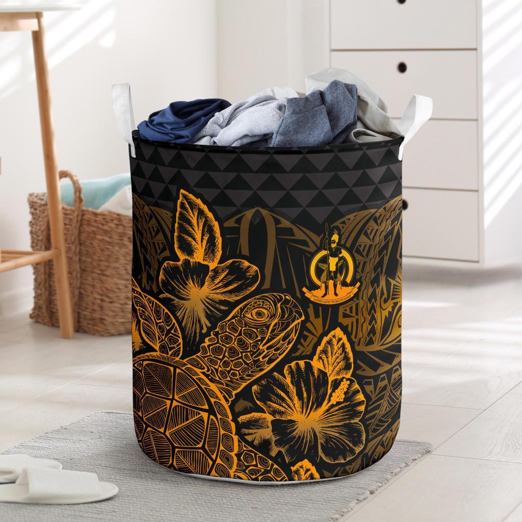 Vanuatu Laundry Basket - Polynesian Turtle Hibiscus Gold Laundry Basket One Size Gold - Polynesian Pride