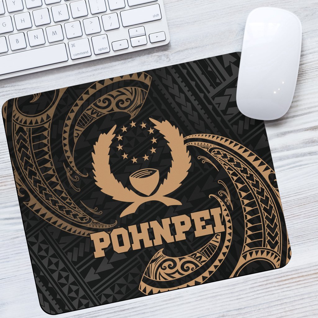Pohnpei Micronesia Mouse Pad - Gold Tribal Wave One Style One Size Black - Polynesian Pride