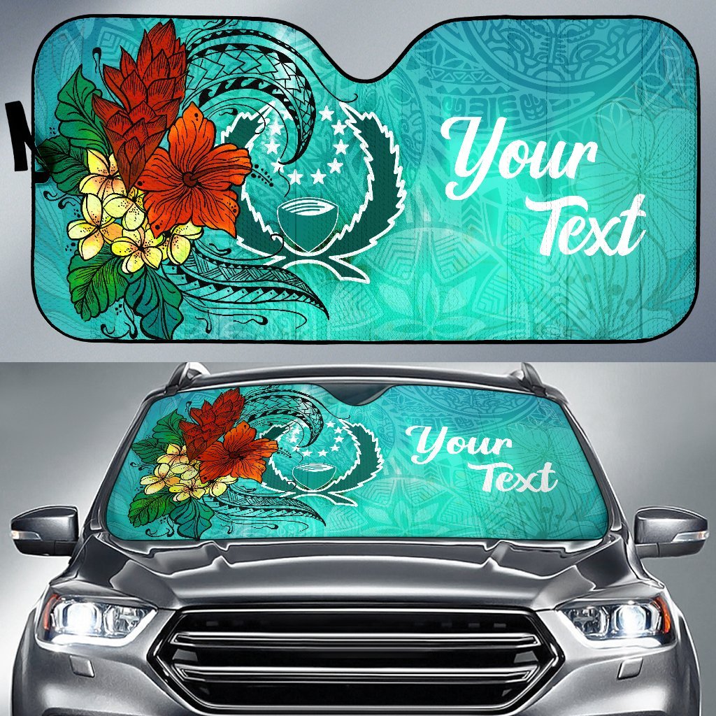 Pohnpei State Auto Sun Shade - Tropical Flowers Style Auto Sun Shade - Pohnpei State Universal Fit Green - Polynesian Pride