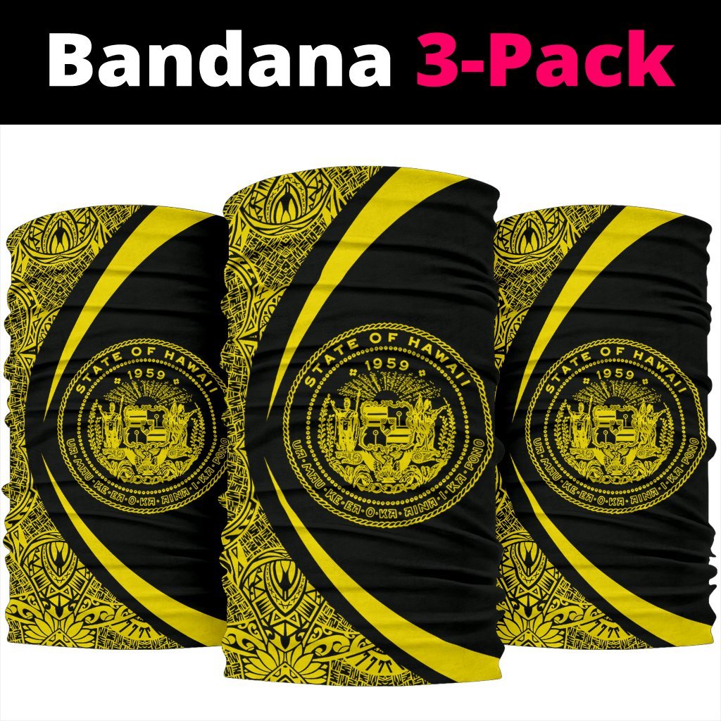 Hawaiian Bandana Coat Of Arm Polynesian Bandana 3-Pack - Circle Style Yellow - Polynesian Pride