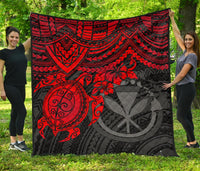 Hawaii Polynesian Premium Quilt - Kanaka Maoli & Red Turtle Hibiscus RED - Polynesian Pride