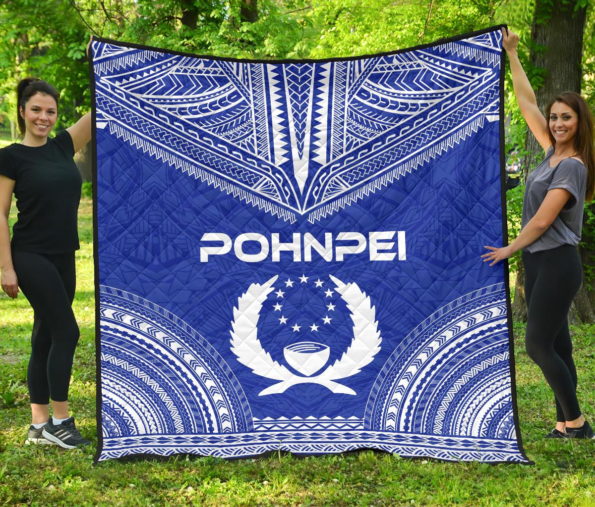 Pohnpei Premium Quilt - Pohnpie Flag Polynesian Chief Blue Version Blue - Polynesian Pride