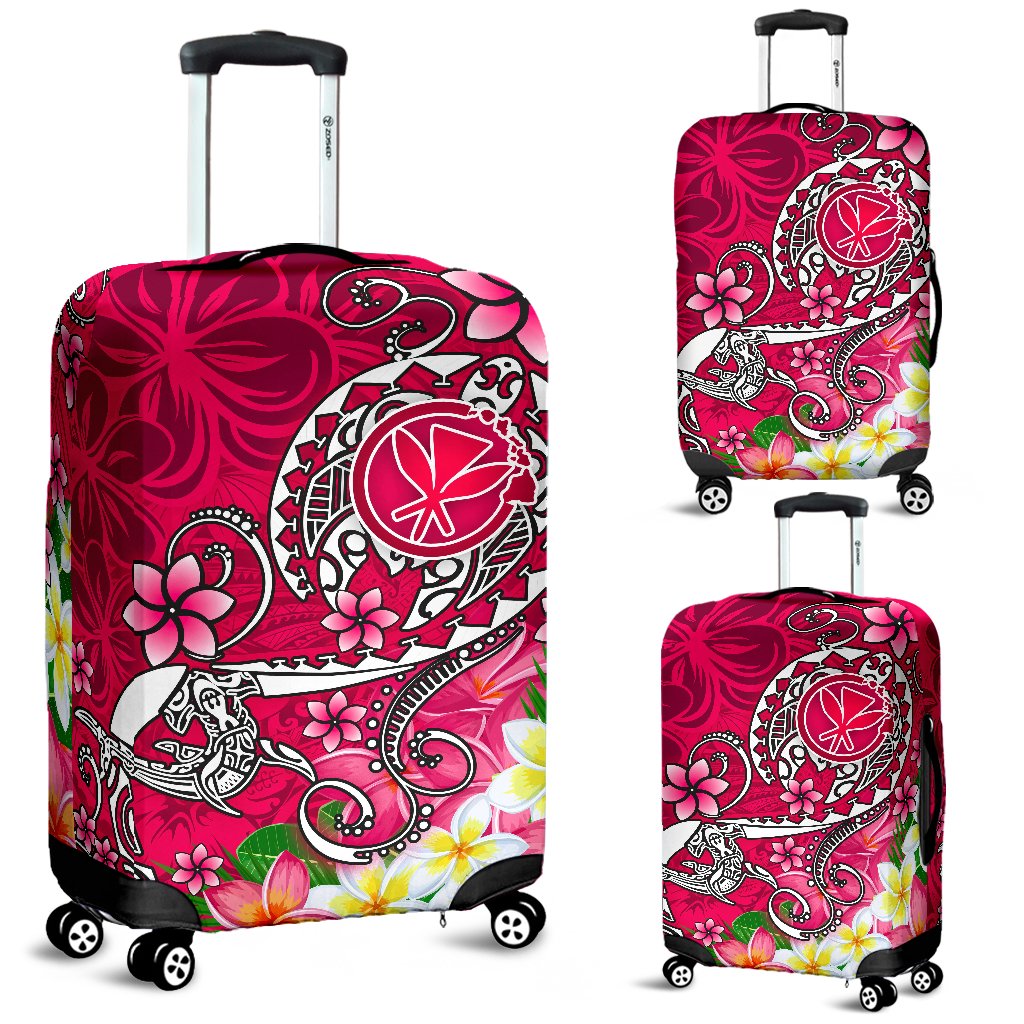 Hawaii Luggage Covers - Turtle Plumeria Polynesian Tattoo Pink Color - Polynesian Pride