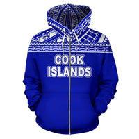 Cook Islands Polynesian Zip up Hoodie Horizontal Blue - Polynesian Pride