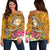 Tonga Custom Personalised Women's Off Shoulder Sweater - Turtle Plumeria (Gold) Gold - Polynesian Pride