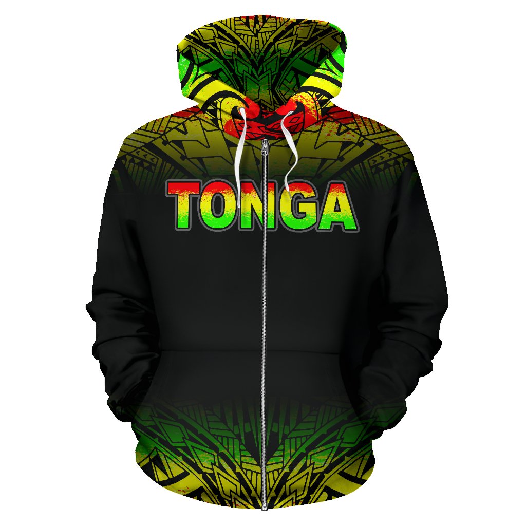 Tonga Polynesian All Over Zip up Hoodie Reggae Fog - Polynesian Pride