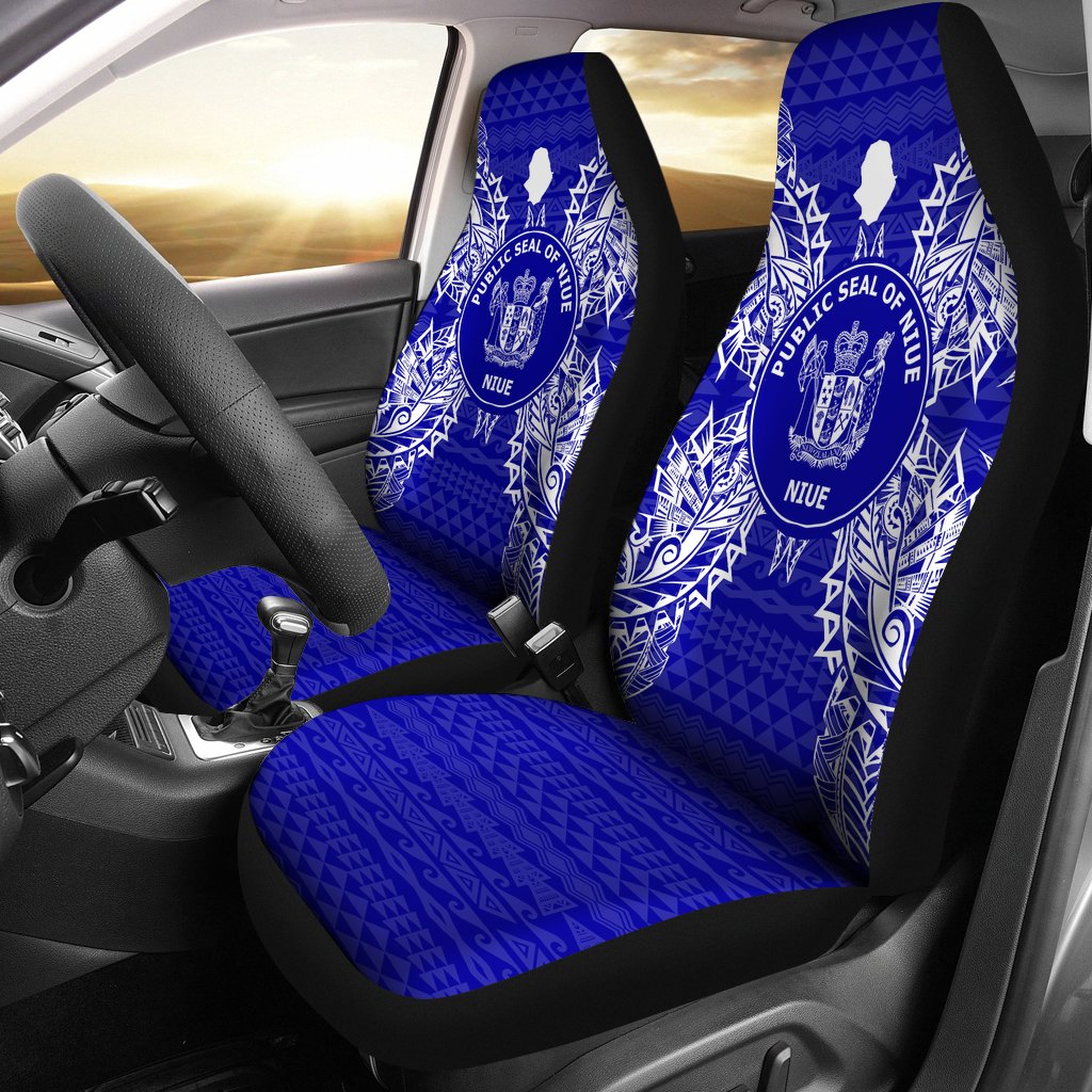 Niue Car Seat Cover - Niue Seal Map Blue Universal Fit Blue - Polynesian Pride