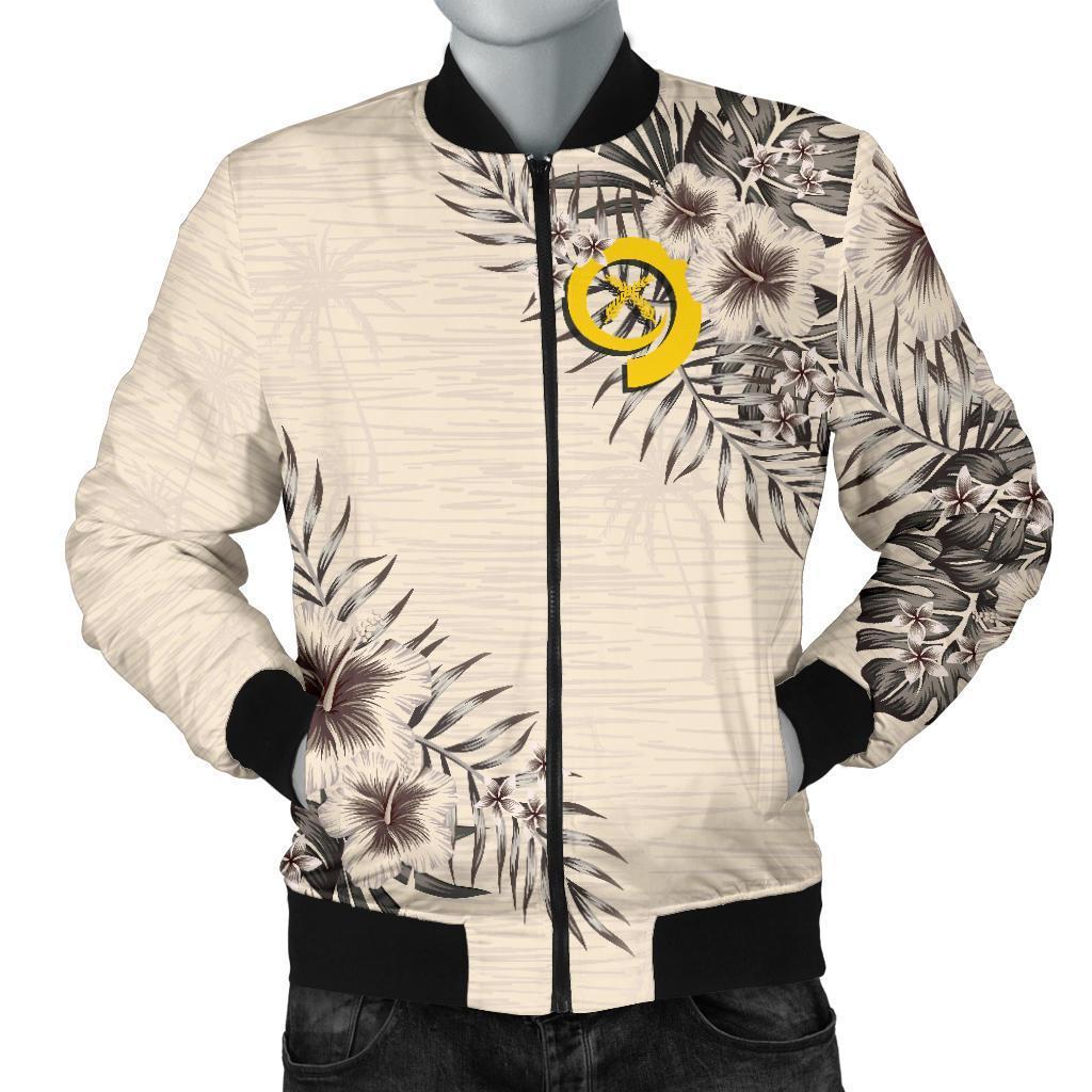 Vanuatu Men's Bomber Jacket - The Beige Hibiscus - Polynesian Pride