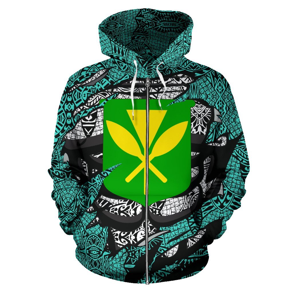 Polynesian Kanaka Maoli Hawaii Zip Hoodie Turquoise - Polynesian Pride