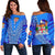 Fiji Drua Women Off Shoulder Sweater Tapa Blue - Polynesian Pride